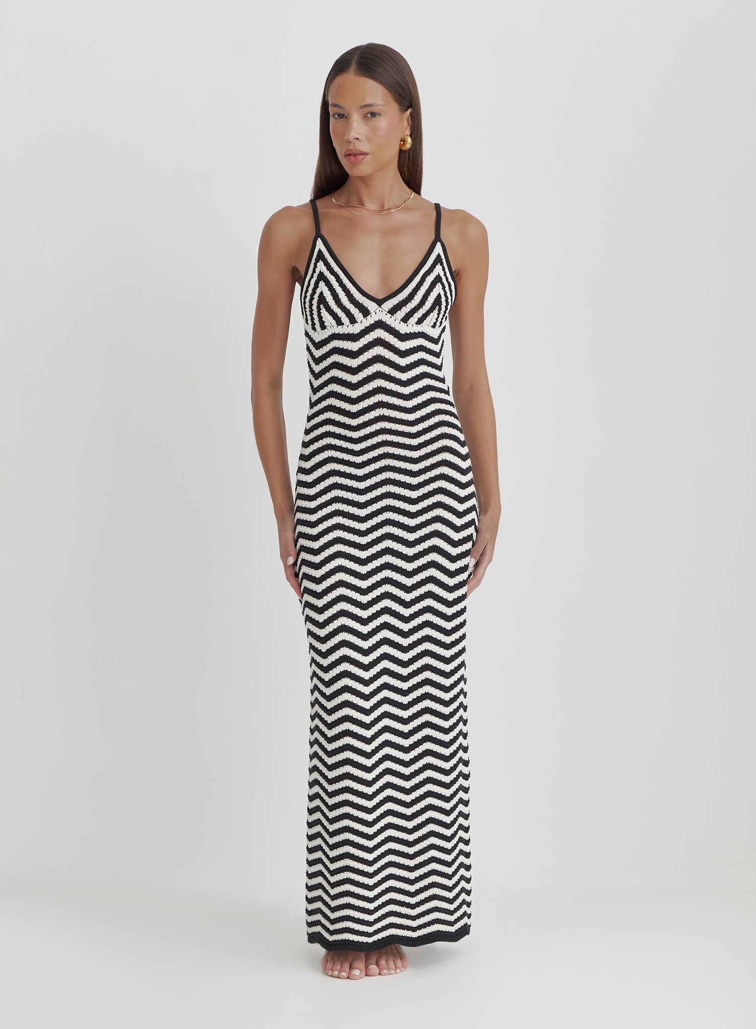 Cream And Black Stripe Knitted Maxi Dress